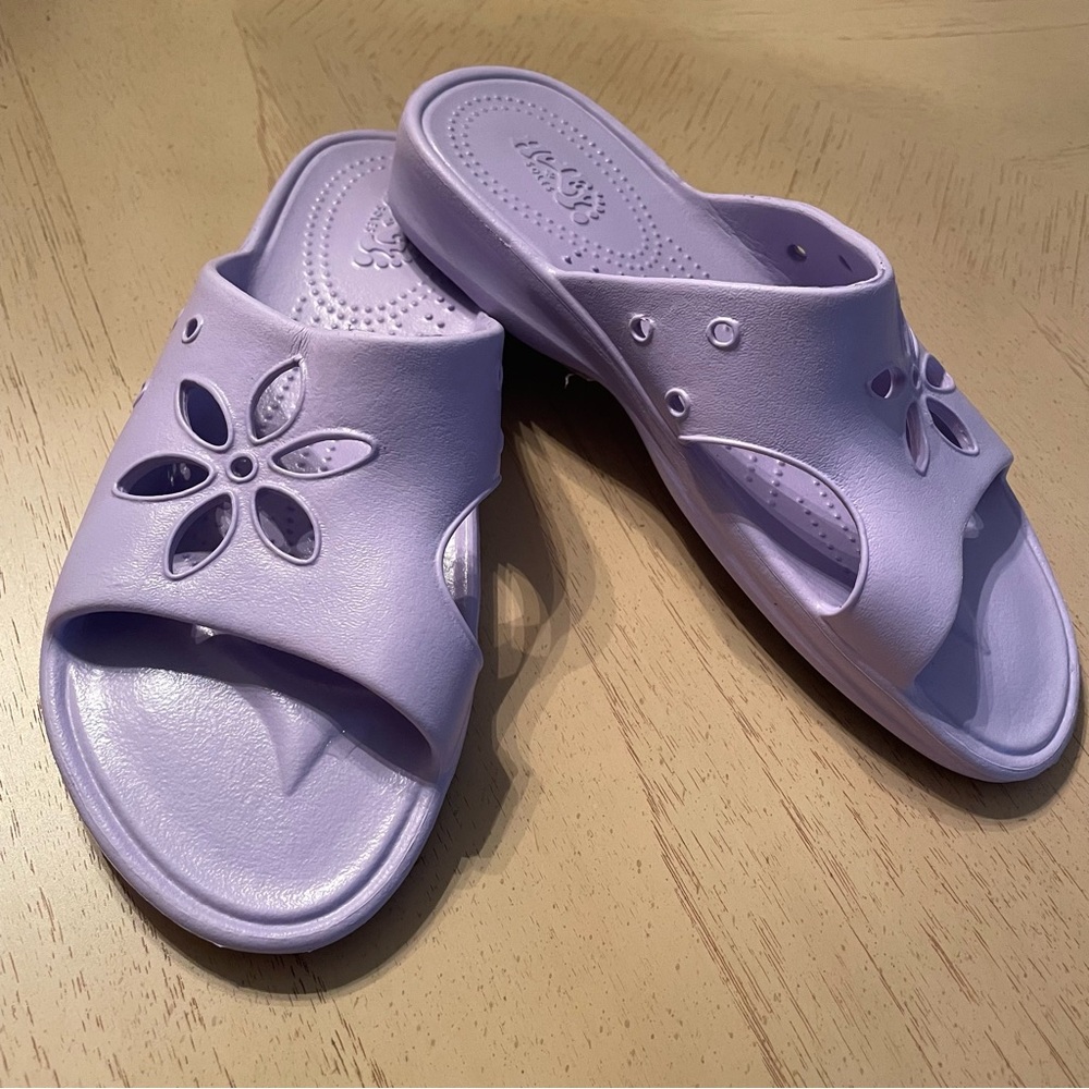 Holey Soles Purple Floral Cutout Slides Sandals Size 5 36